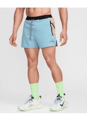 Light Blue Men’s Athletic Shorts with Tan Contrast Side Panel